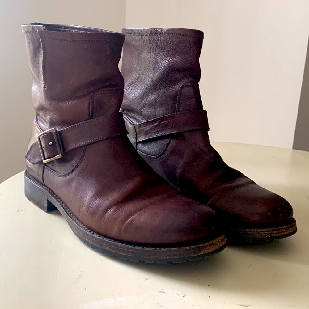 Frye Brown Leather Ankle Boots with Buckle